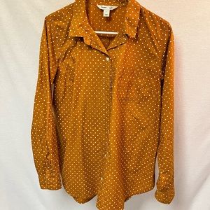 EUC Old Navy dress shirt in tobacco with white polka dots size large